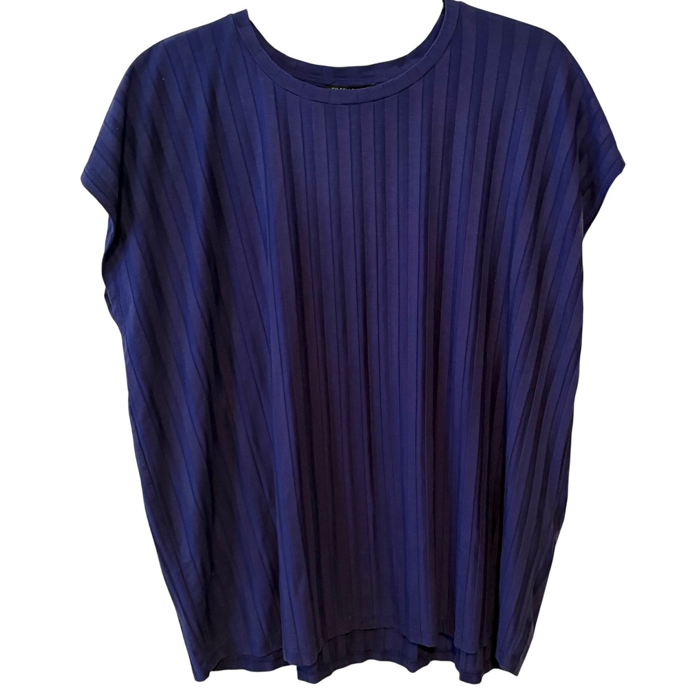 Eileen Fisher Purple Ribbed Tencel Jersey Stretch Cap Sleeve Tee in Size XL